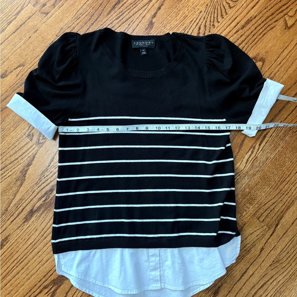 Laundry By Shelli Segal Black and White Striped Short Sleeve Sweater - Picture 6 of 6